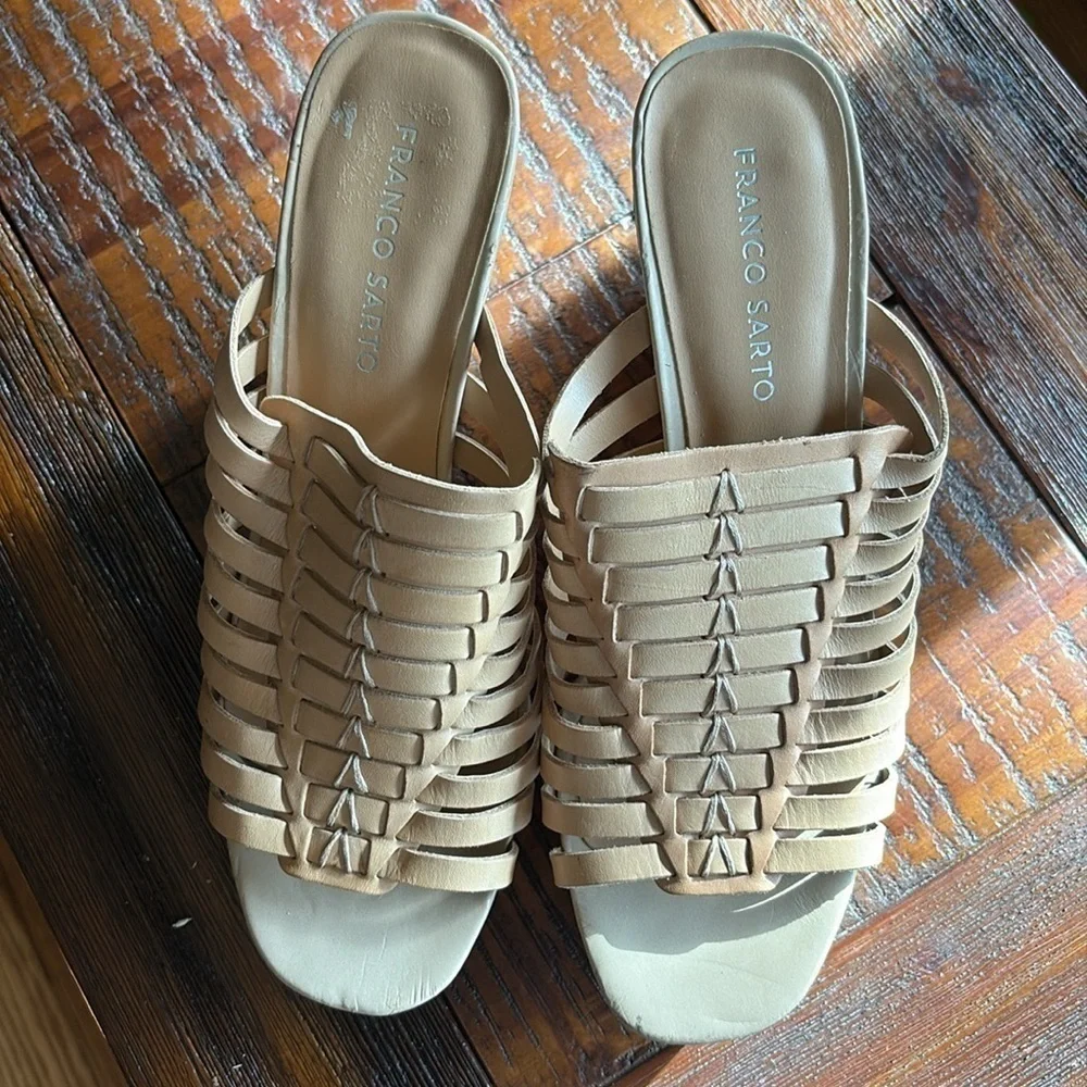 Franco Sarto Rosely Cork Wedge Platform woven leather Almond 8.5 M